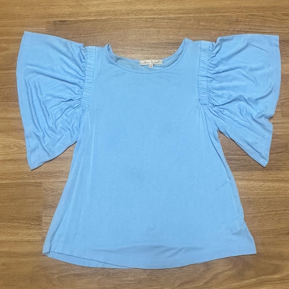 Willow & Root - Women’s Light Blue Flutter-Sleeve Top - Size S